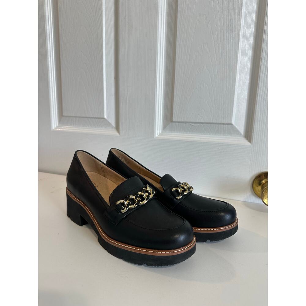 Naturalizer NWOT Desi Chain Detail Platform Lug Sole Heeled Loafer Sz 8.5 Black - Picture 3 of 8